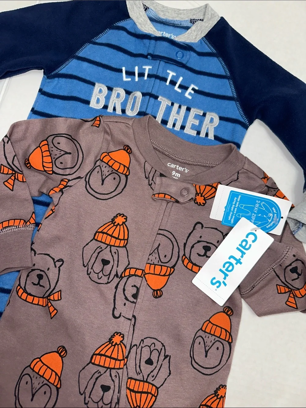 NEW Carters Baby Boy One Piece Sleepers Size 9 months Lot of 2